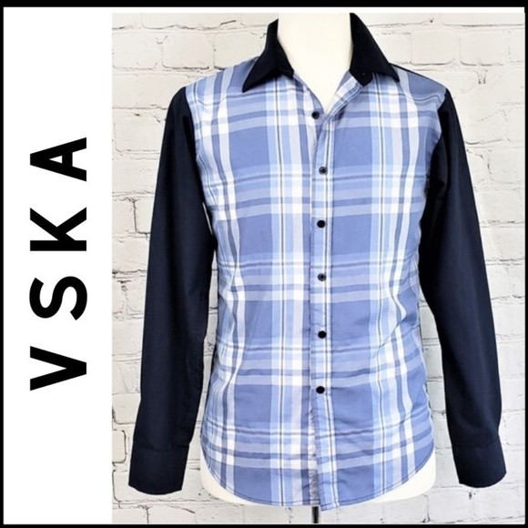 VSKA Other - VSKA Men’s Blue Plaid/Solid Button Down Shirt, XL